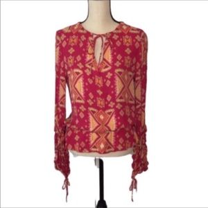 Tory Burch Pink Aztec Print Silk Georgette Blouse 8 NWT